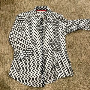 Foxcroft  graphic buttons down 3/4 sleeve size 6p